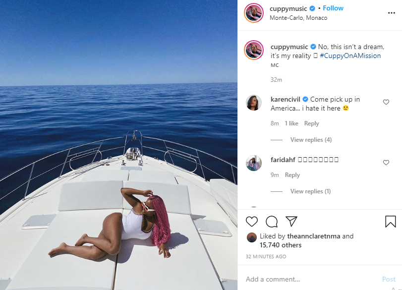 DJ Cuppy shares beautiful swimsuit photos from her boat cruise in Monaco