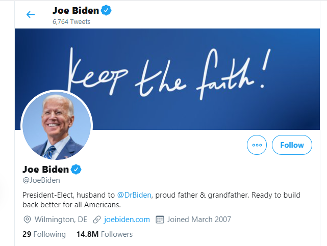 Joe Biden reacts to his election as the 46th President of the United States, changes Twitter bio to President-Elect lindaikejisblog 1